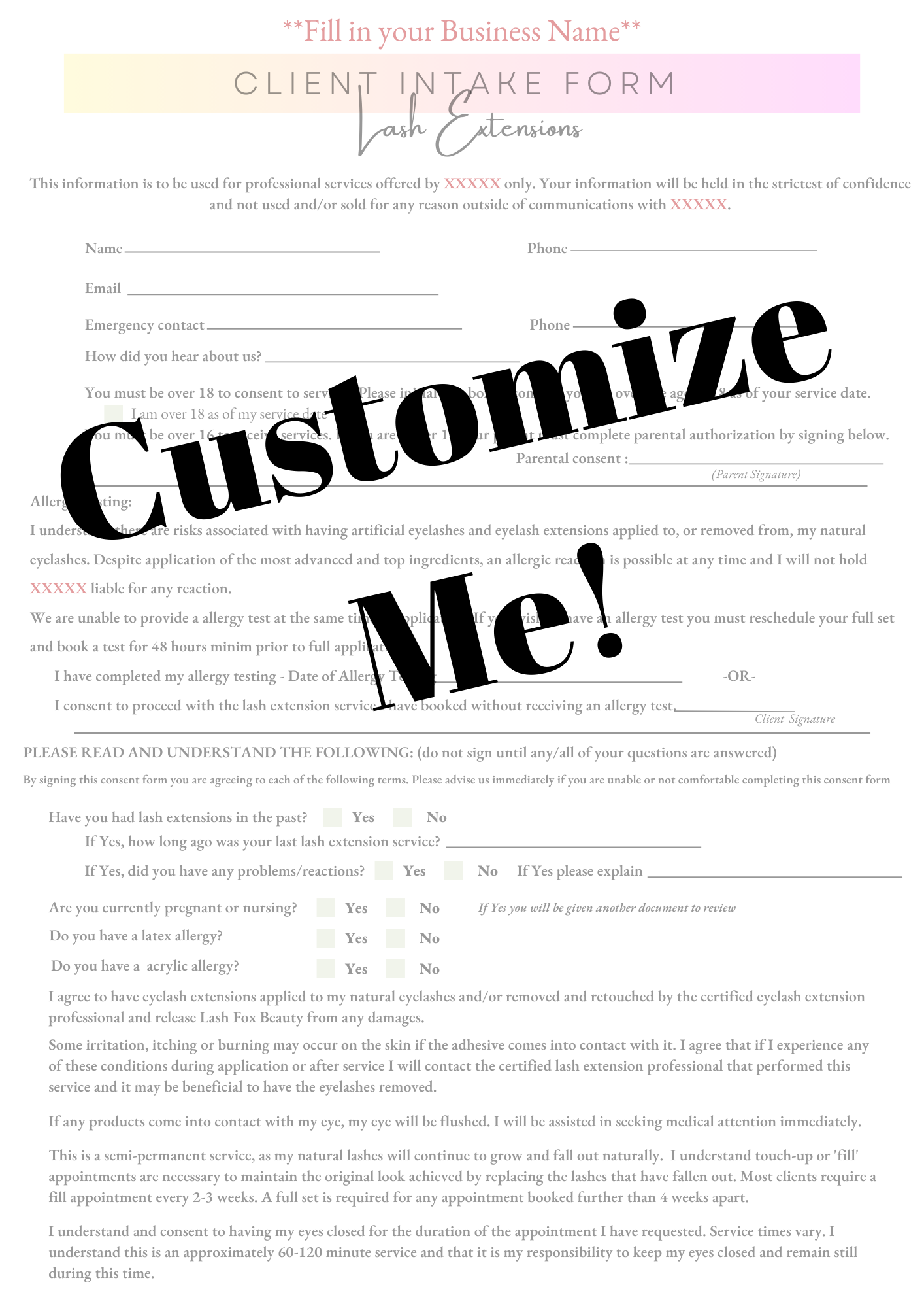 Intake Forms Template